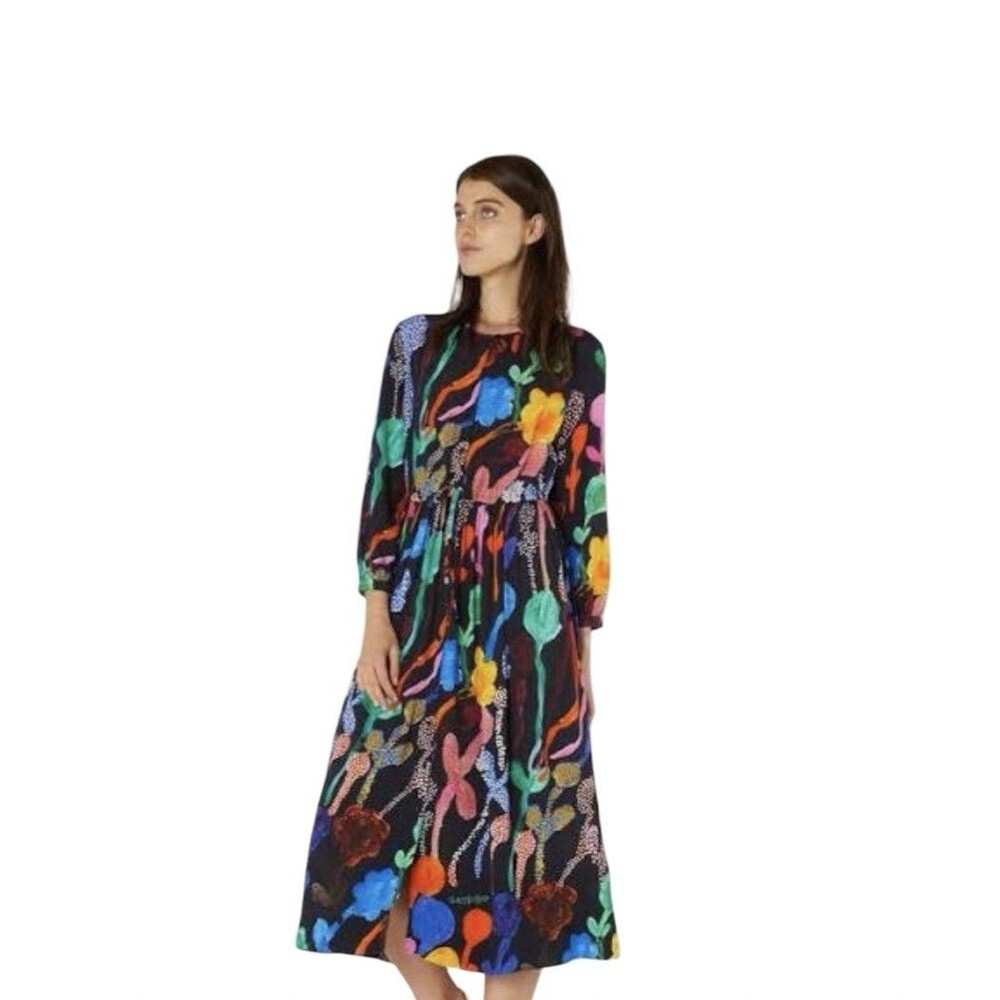 Gorman Georgia’s Garden Crepe Floral Lightweight Long Sleeve Midi Dress Size 16